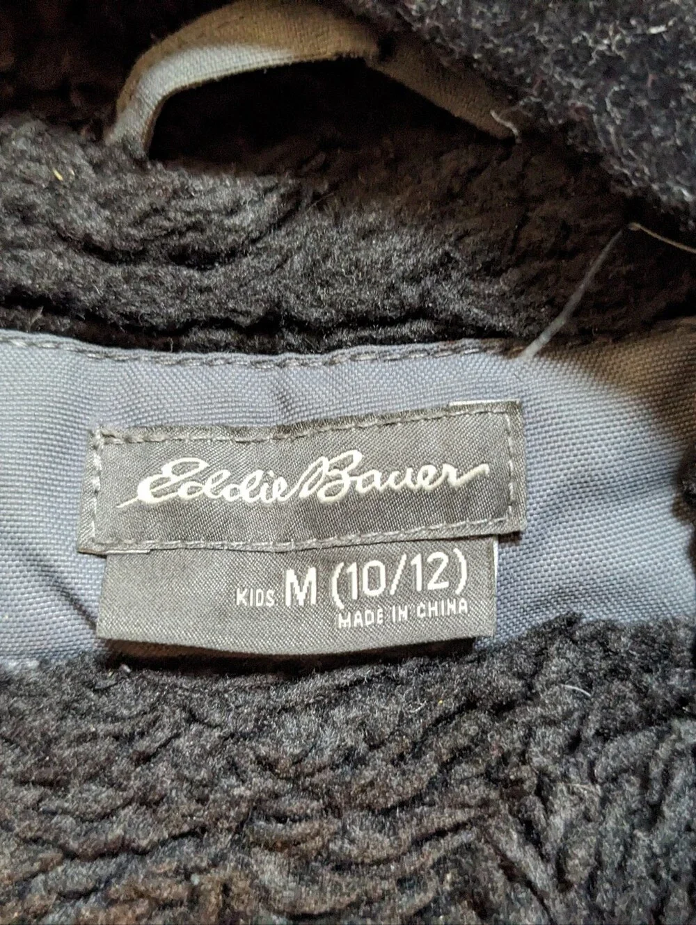 Eddie Bauer Boy's Hooded Puffer Parka in Charcoal with Removable Faux-Sherpa